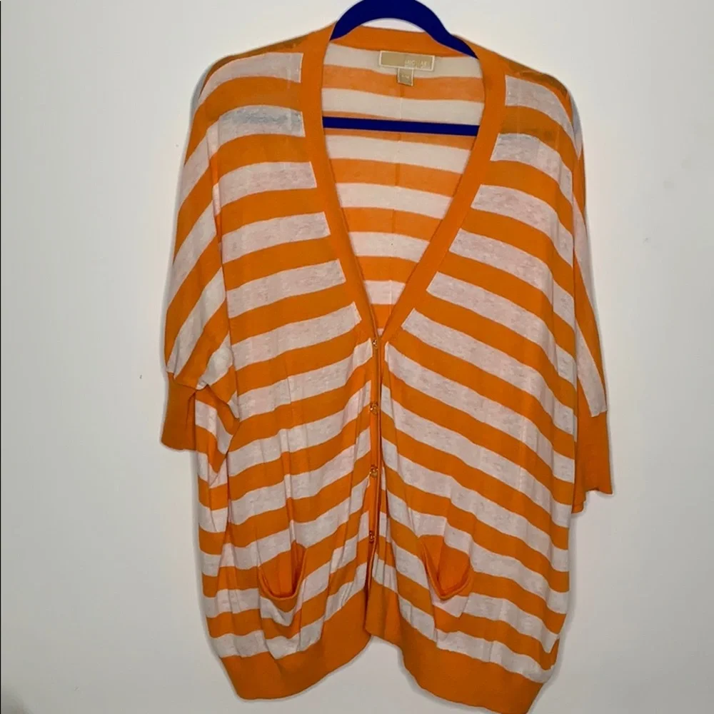 Michael‎ Kors orangewhite striped slouchy cardigan